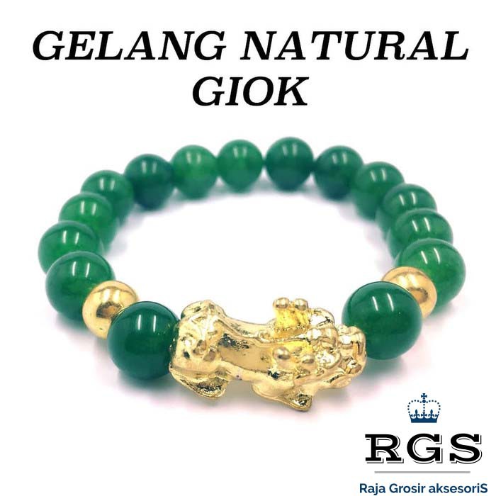[Bayar Di Tempat] RGS GELANG BATU GIOK NATURAL MANAU MOTIF QILIN