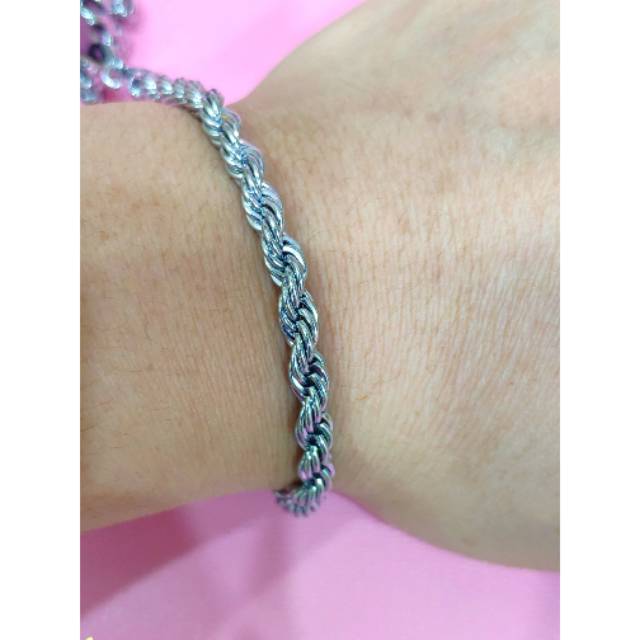 [Paling Murah] Gelang silver panjang 20cm isi 10 pcs motif tambang