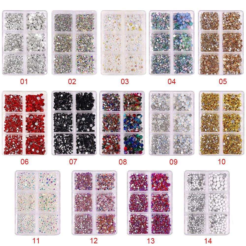 R-flower 1000Pcs Paku Rhinestones Mix Ukuran Belakang Datar 3D Kaca Batu AB Kristal