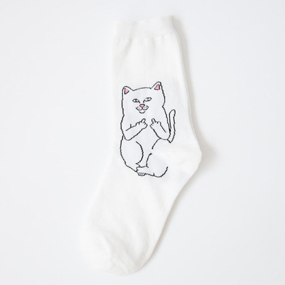 RIPnDIP LONG WHITE Unisex Mid Calf Socks - Kaos Kaki Lucu - WHITE
