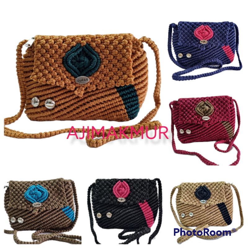 Tas benang kur/ Tas tali kur/ Tas macrame/ Tas wanita selempang/ Tas unik/ Tas antik/ Tas wolles/ Ta