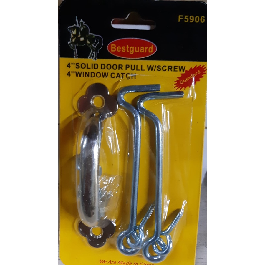 TARIKAN LACI + HAK ANGIN 4&quot; F5906 BESTGUARD SET/HANDLE HENDEL PENGAIT PEGANGAN LACI JENDELA MURAH/SOLID DOOR PULL W /SCROW WINDOW CATCH/OVERVAL PLUS PENGAIT KACA