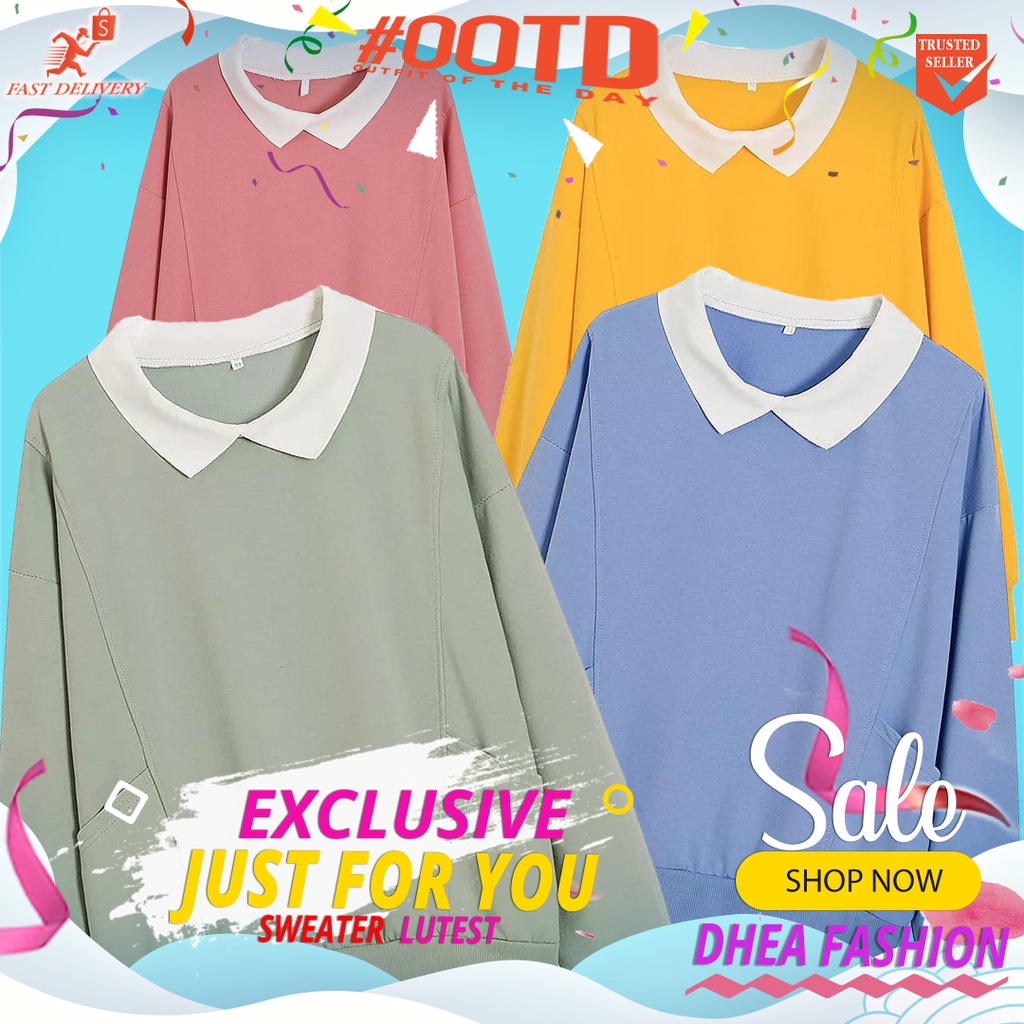 Sweater  Lutest Harijaku Korea Style | Sweater hoodie collared/kerah | Dhea Fashion