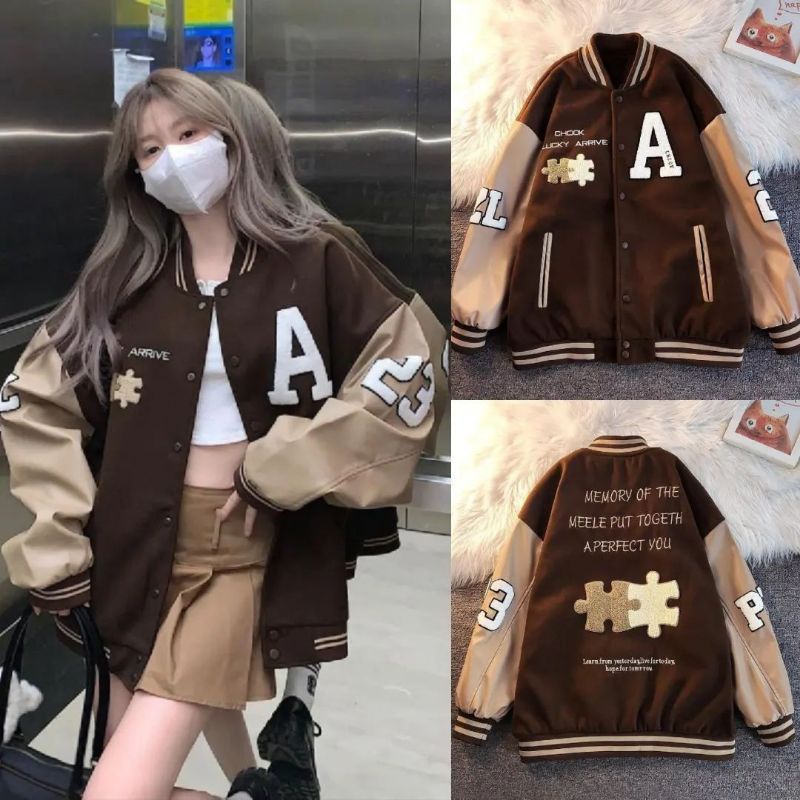 Jacket Wanita Basebal | Achook Baseball Varsity Oversize Size M.L.XL | Jacket Pria Wanita Varsity