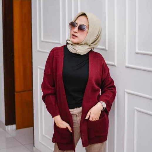 Cardigan Wanita Loocy Cardy Rajut | Kardigan Terlaris | Cardigan Rajut-Maroon