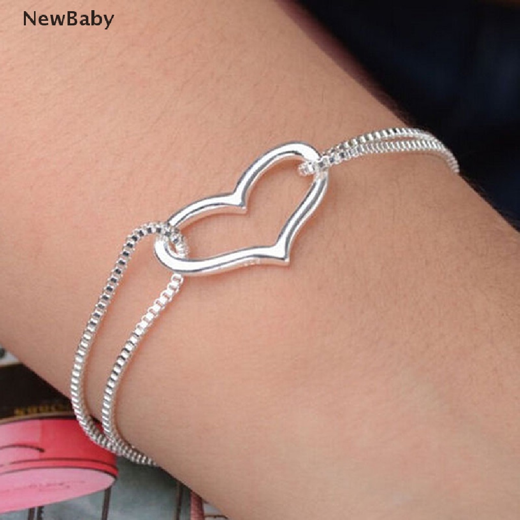 Gelang Rantai Bahan 925 Silver Plated Bentuk Hati Untuk Wanita