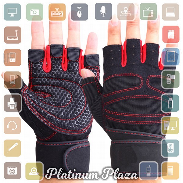 Sarung Tangan Motor Half Finger Gym - Size L - Black/Red`EVAGHB-