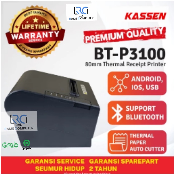 KASSEN BT-P3100 BT P3100BT BLUETOOTH PRINTER KASIR THERMAL PAPER 80 AUTO CUTTER