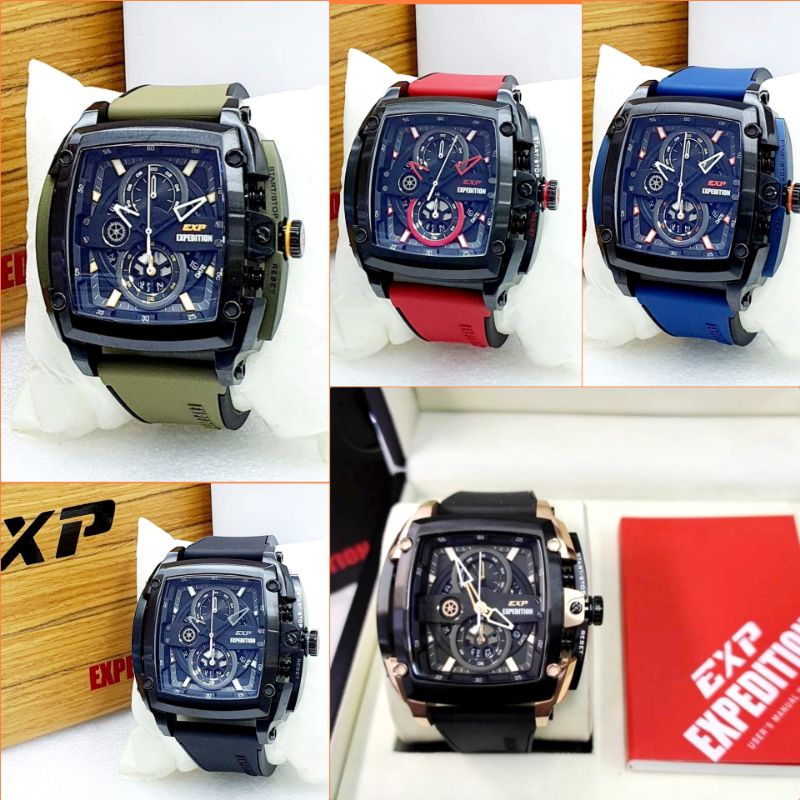 Jam Pria Expedition E 3008 / EXP 3008 Stainless Steel Rubber Strap Original Garansi Resmi