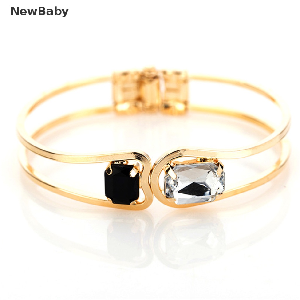 Newbaby Gelang Bangle Cuff Lapis Emas Hias Kristal Berlian Imitasi Untuk Wanita