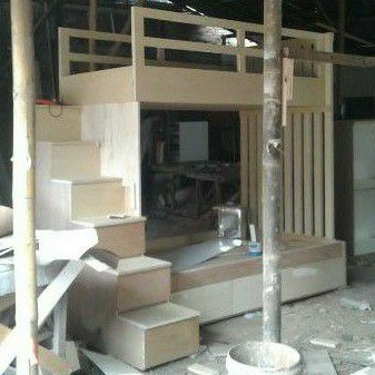 tempat tidur anak tingkat ranjang susun ranjang tingkat 100 dan 120 kayu hpl atau duco
