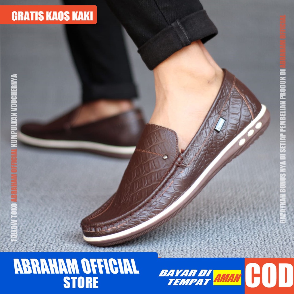 ABRAHAM Sepatu Slip On Kulit Asli Selop Hitam Pria