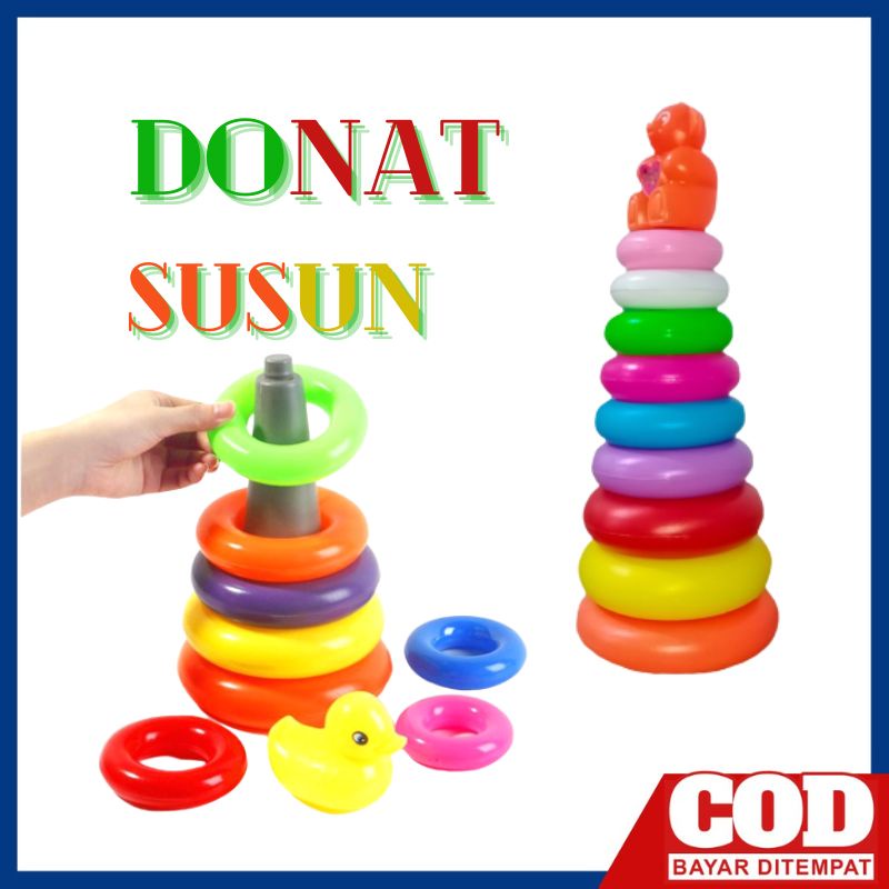 DONAT SUSUN Mainan Edukasi Anak Bayi Balita Paud Ring Donat Susun Ring Menara Baby Stacking Donut