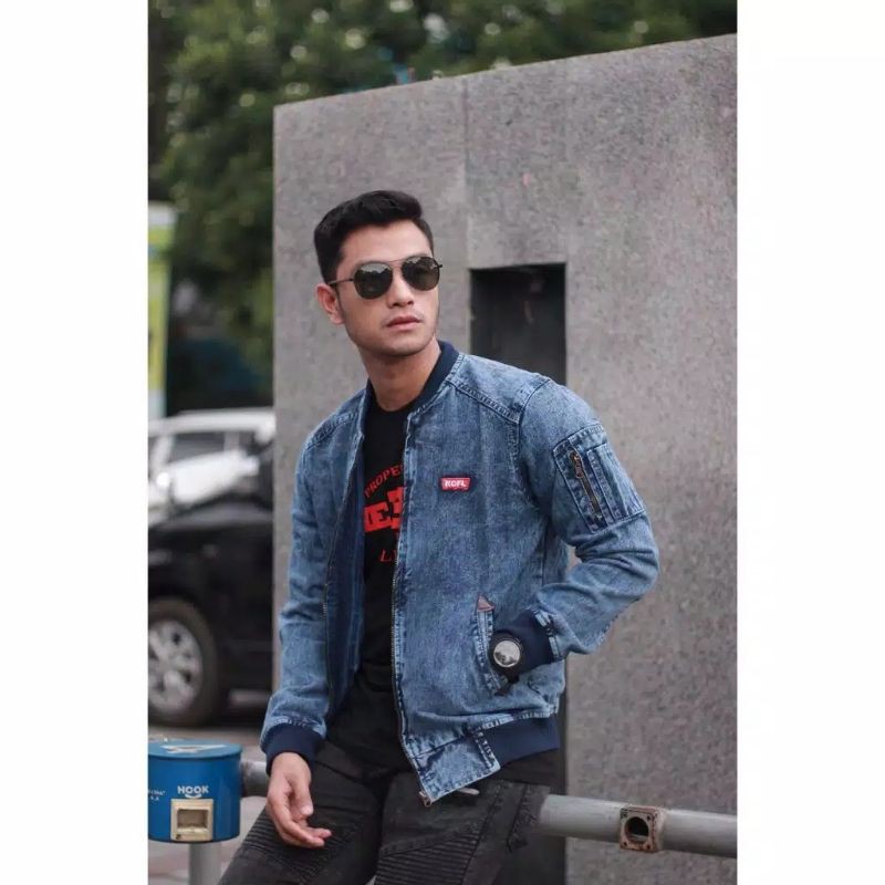 TURUN HARGA ! JAKET JEANS SLETING PRIA COWOK SENWASH SANDWASH BOMBER DENIM