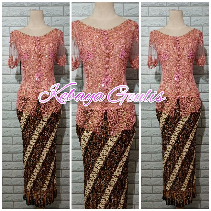 set kebaya pesta kebaya abege modern kebaya kerah Sabrina lengan pendek bisa cod