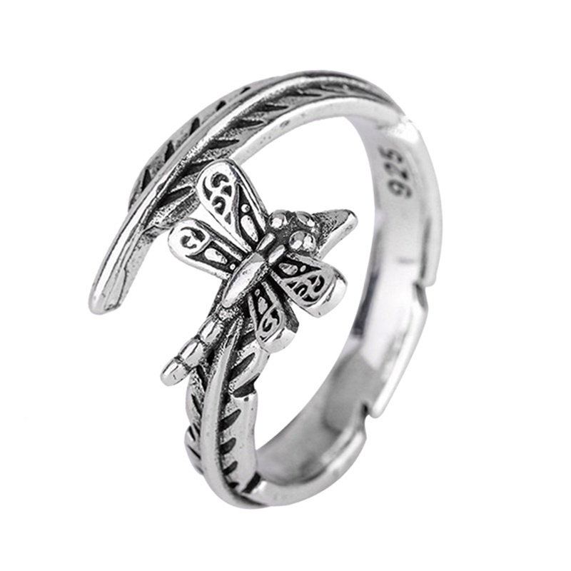 Fancyqube Cincin Sterling Silver 925 Bentuk Daun Capung Gaya Retro Untuk Wanita