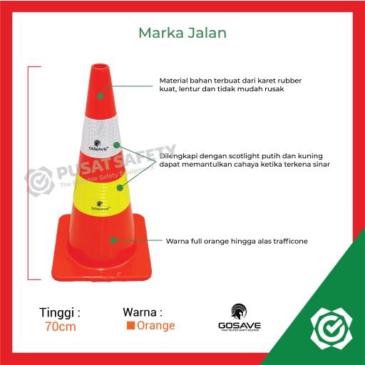 Traffic Cone Rubber Lalu Lintas Gosave Orange 70cm