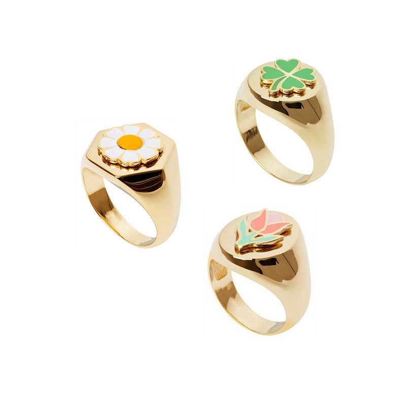 Cincin Bentuk Bunga Daisy Clover Gaya Korea Retro