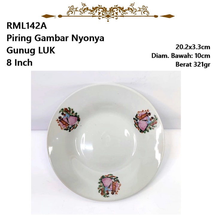 Piring Makan/Piring Sate Keramik Gambar Nyonya Gunung LUK 8 Inch