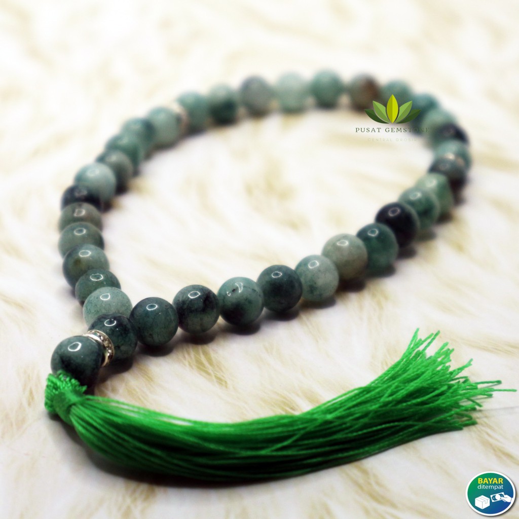 Tasbih Batu Giok Hijau Lumut 33 Butir Natural