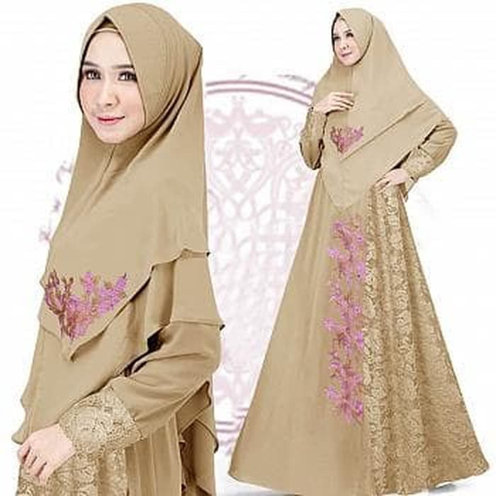 [syari zetara brukat coksu WL] Gamis wanita mosscrepe coklat susu