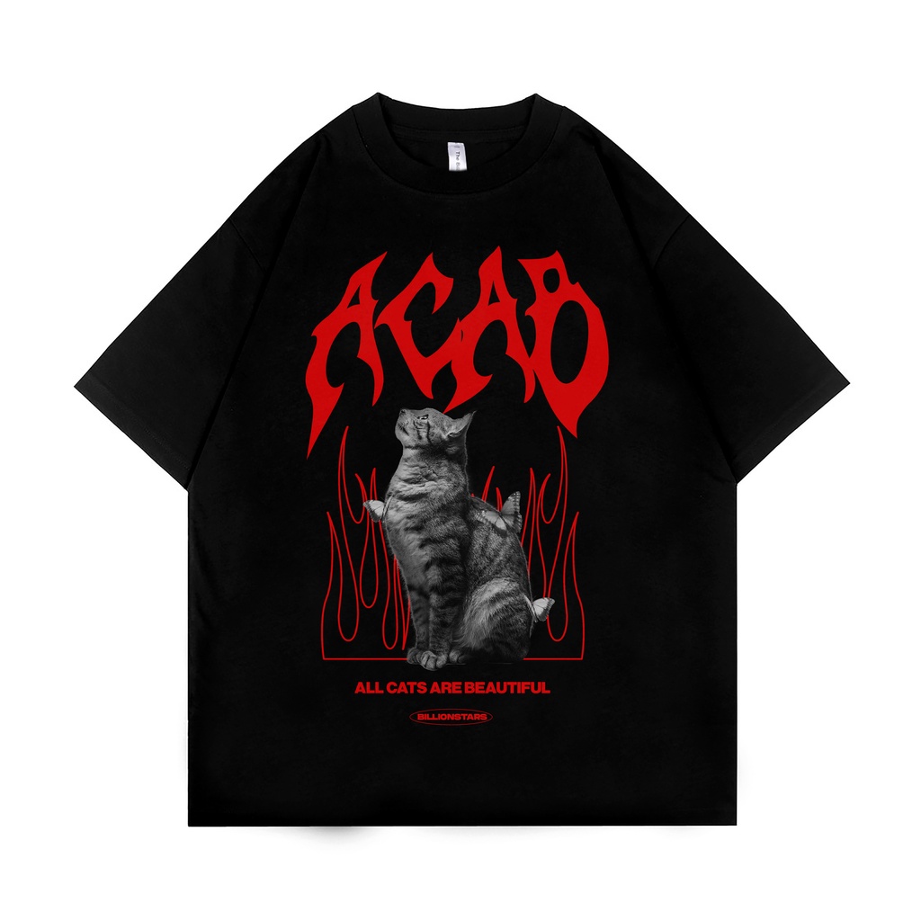 T-SHIRT | KAOS OVERSIZE | ACAB  | BLACK | BILLIONSTARS | METAL SERIES