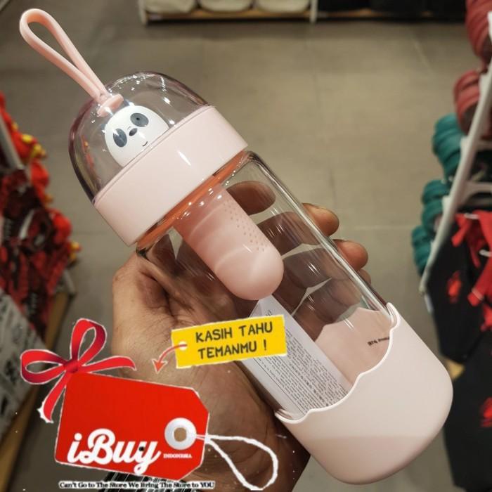 Miniso We Bare Bears Panda Tea Brewing Botol Minum Kaca 370ml PINK