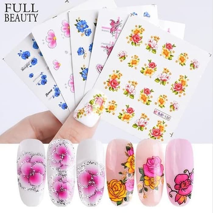 

HARGA 55 SHEETS - FLOWER GLITTER Water Nail Art Sticker STIKER KUKU