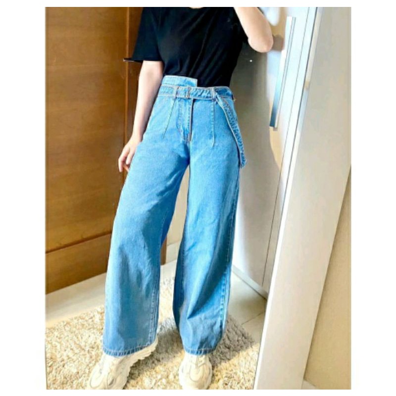 Celana jeans kulot wanita +Belt size 27-30