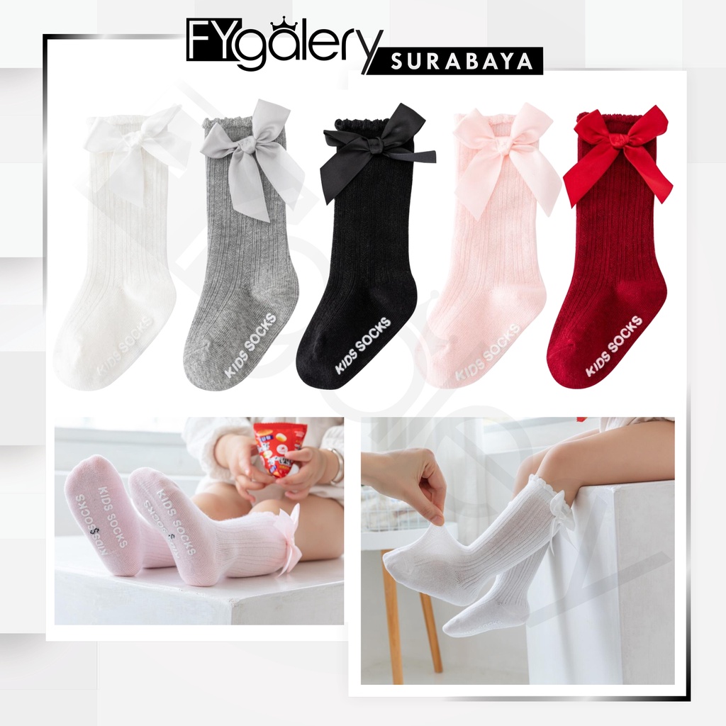 FYGALERYSURABAYA KS13 Kaos Kaki Pita Panjang Bayi Perempuan Baby Ribbon SocKS Nyaman