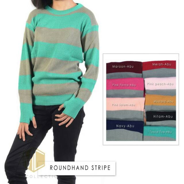 SWEATER RAJUT ROUNDHAND STRIPE, SWEATER WANITA