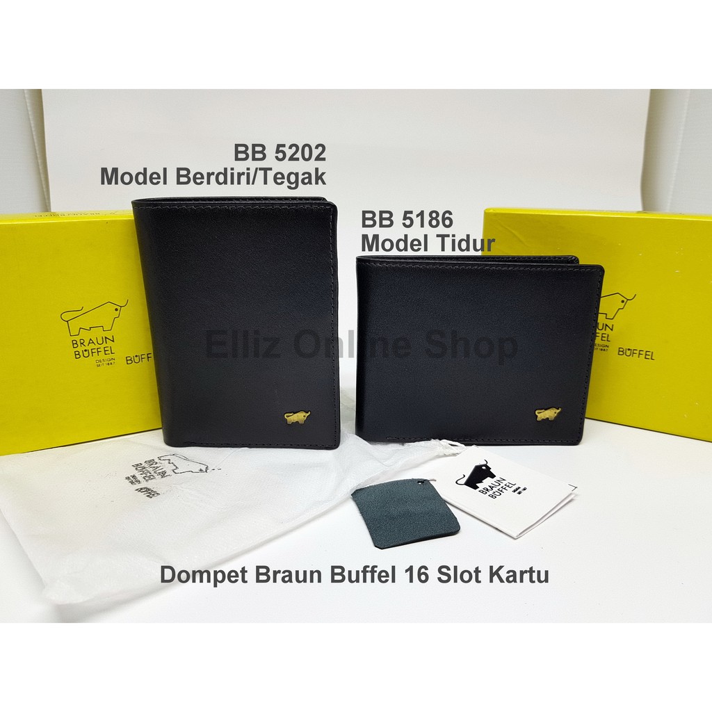 DOMPET KULIT PRIA IMPORT BRAUN BUFFEL 5186 BLACK - 16 Slot Kartu - Model Tidur