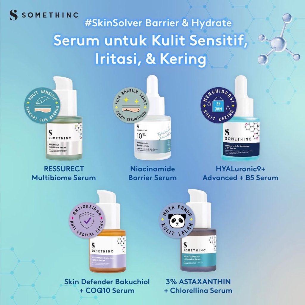 SOMETHINC Face Serum Indonesia / Skin Solver Brightening Acne Anti Aging Barrier Hydrate / Niacinamide Retinol Peeling Aha Bha Pha Hyaluronic 24k Gold Bakuchiol / Skincare Body Care Make Up Cleanser Essence Toner Ampoule Eye Cream Gel Sunscreen Mask Paket