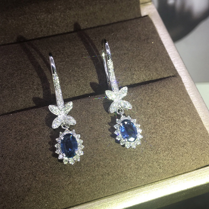 Anting Tusuk Gantung Wanita Hias CZ Biru Gaya Simple / Elegan / Trendy Untuk Pernikahan / Pertunangan / Pesta / Hadiah