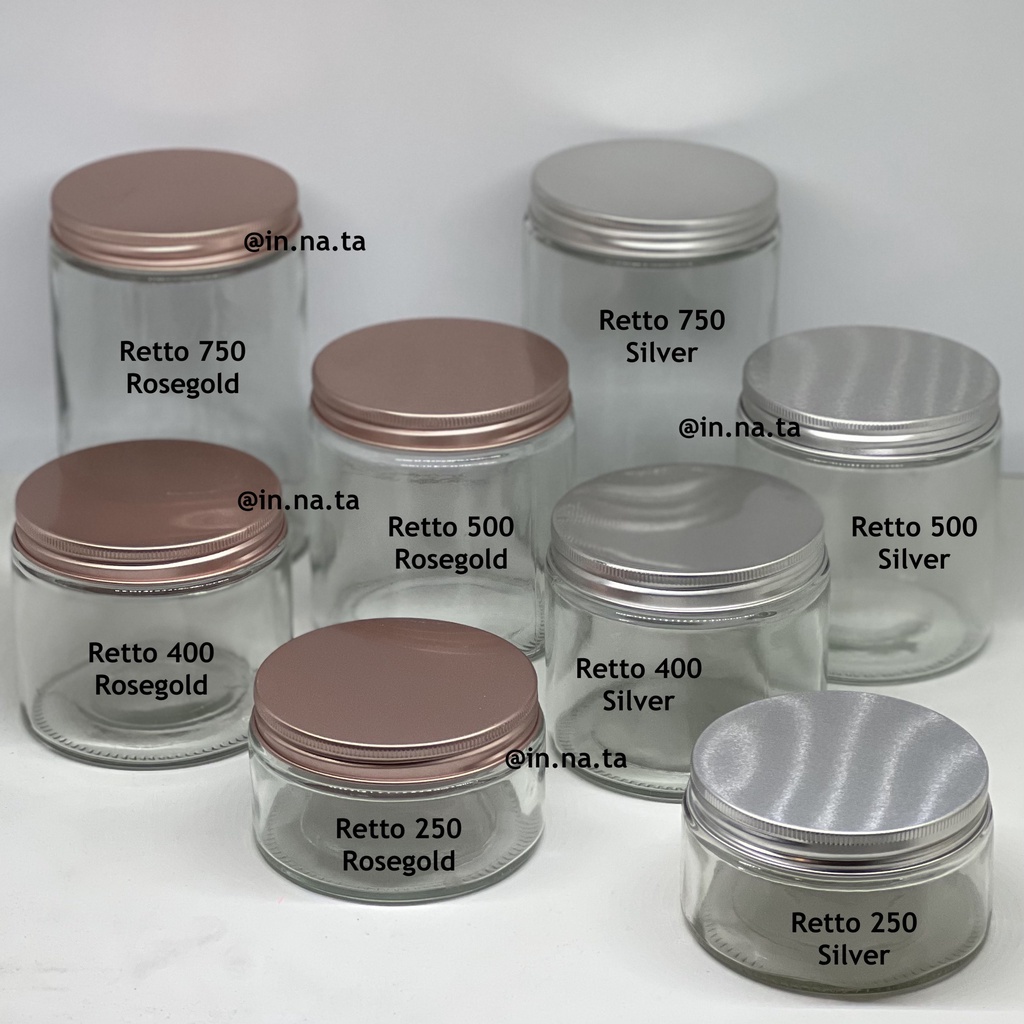 250ml, 400ml, 500ml, 750ml Toples Jar Kaca + Tutup Aluminum, Retto Straight Glass Jar Kue, Es Krim, Peach Gum