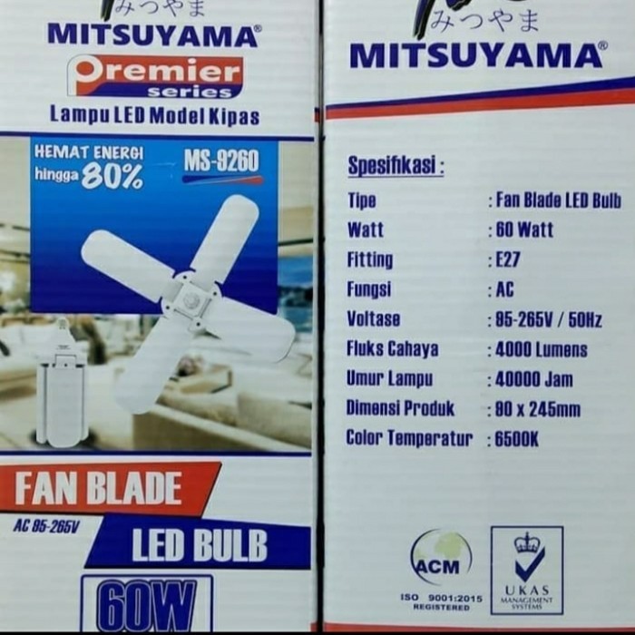 BOHLAM LAMPU LED MS-9260 RL-9360 MODEL KIPAS 4 BALING 60WATT