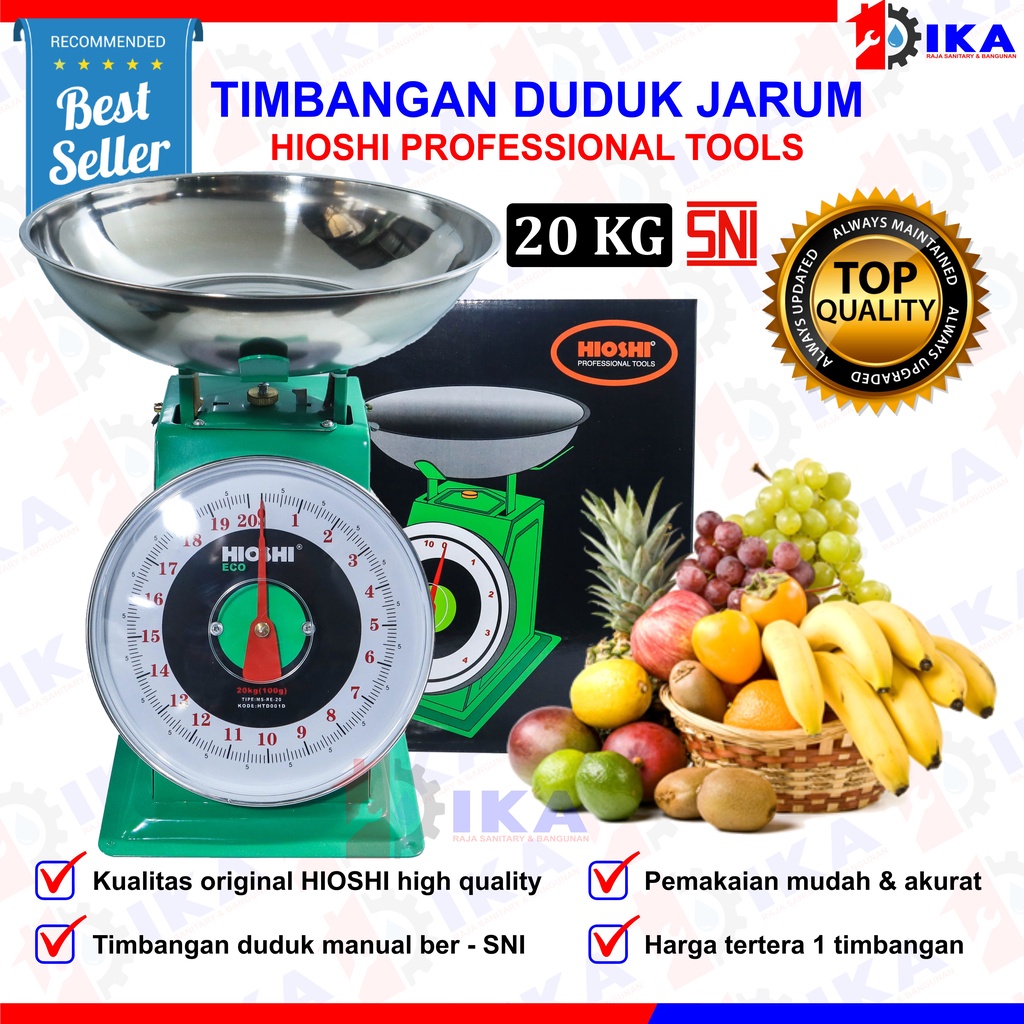 Timbangan Buah HIOSHI 20 kg Besi Stainless Jarum Analog Manual Duduk Sembako Telor Kue Tepung Buah Sayur Daging Ikan