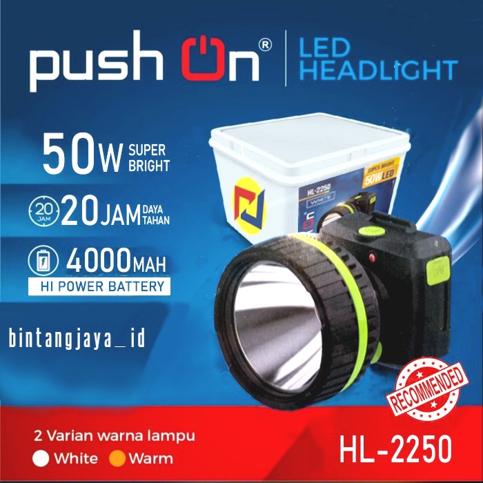 Senter Kepala Jumbo LED 50 Watt Super Bright HL-2250 Push On/ Head Lamp Push On 50watt Push On