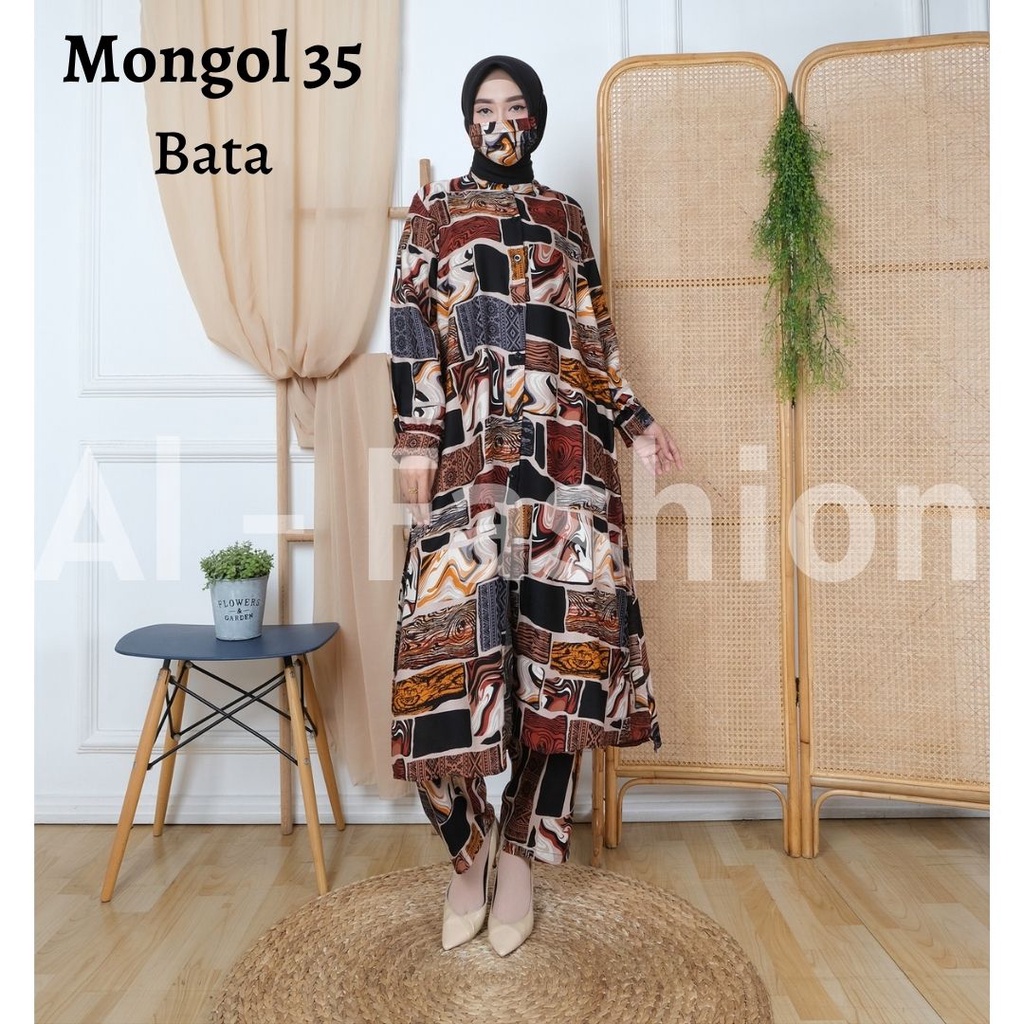 ABA agenbaju ONE SET SETELAN LONG TUNIK + CELANA SETELAN MONGOL WANITA MUSLIM