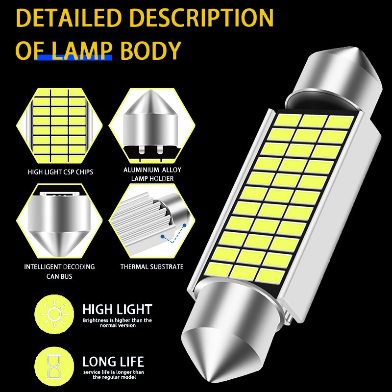 1pc Lampu Led C5W C10W Festoon Canbus 31mm 36mm 39mm 41mm Untuk Interior Mobil