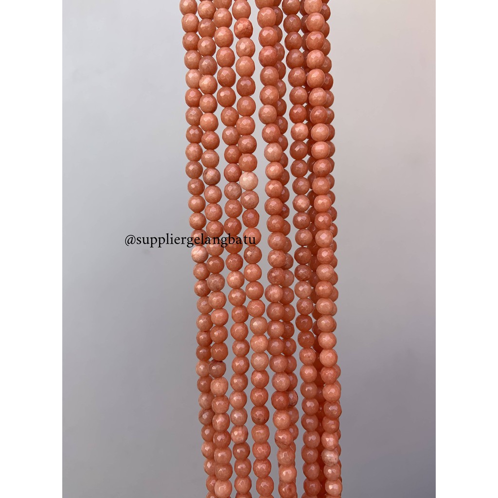 semi stone 6mm peach agate oren FACETED bahan rangkai aksesoris lucu agatis