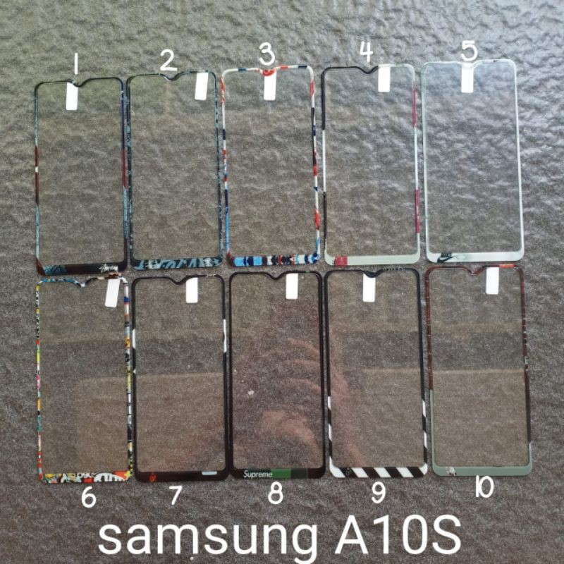 Tempered glass Samsung A10S motif brand anti gores kaca screen guard