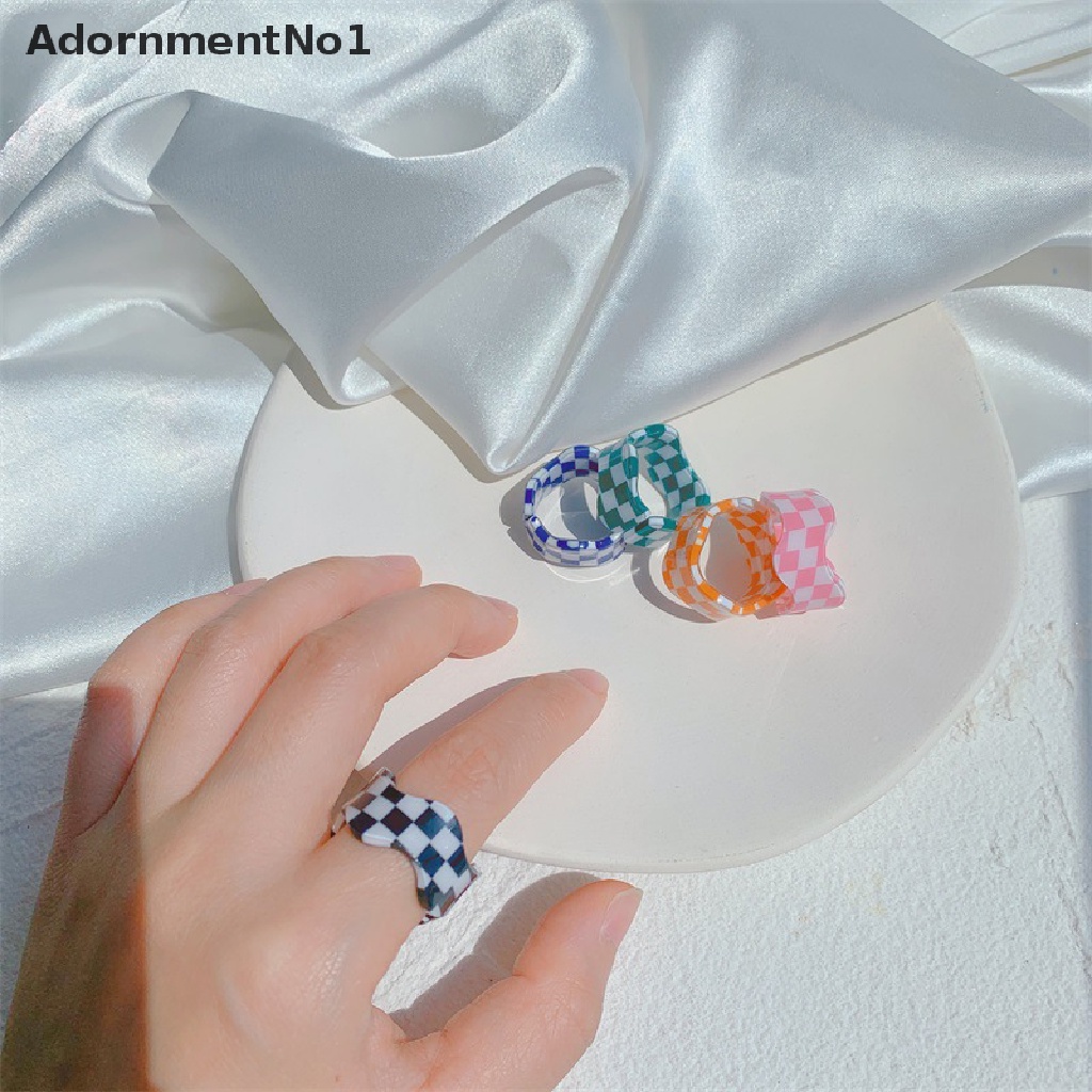 (AdornmentNo1) Cincin Terbuka Motif Geometri Aksen Rantai + Hollow Bahan Resin Akrilik Untuk Perhiasan Wanita