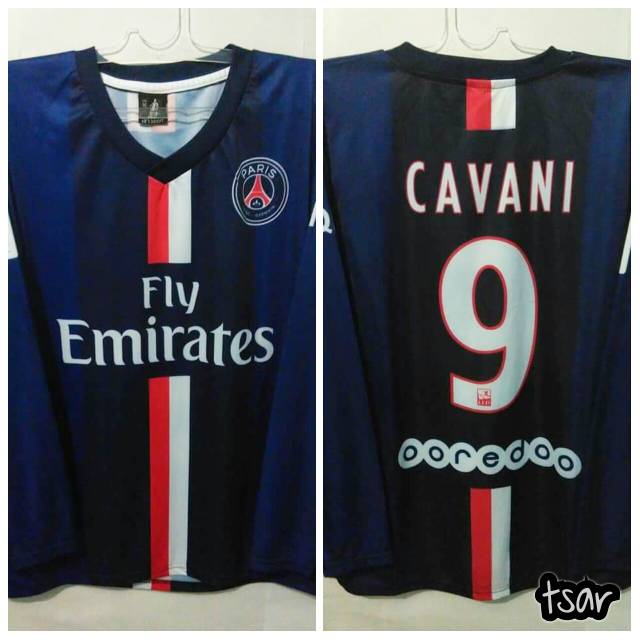 Jersey PSG Home 2014-2015 No.9 CAVANI Long Sleeve AMSPORT Lokal Classic Vintage Medioker Rare Liga P