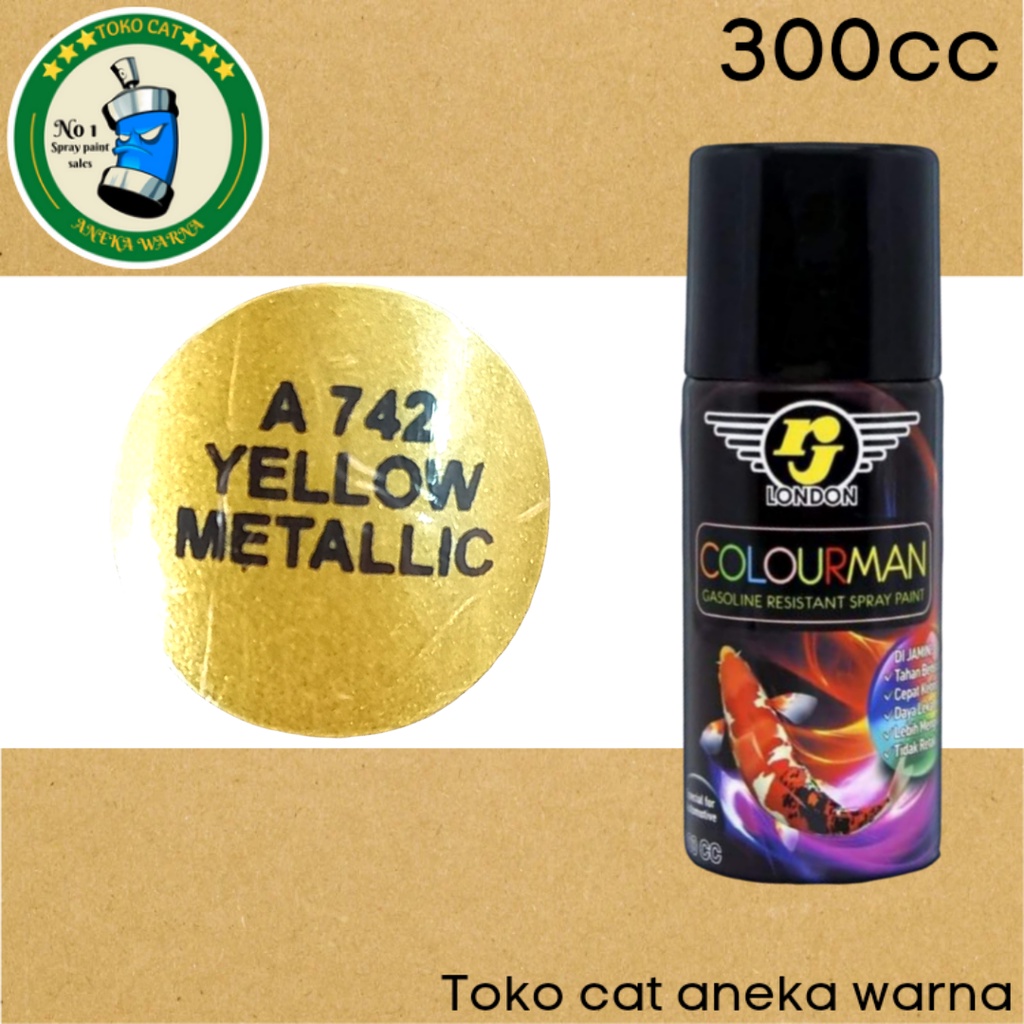 cat semprot 300ml colourman kuning metalik metallic yellow tahan bensin rj london spray paint pilok pilox