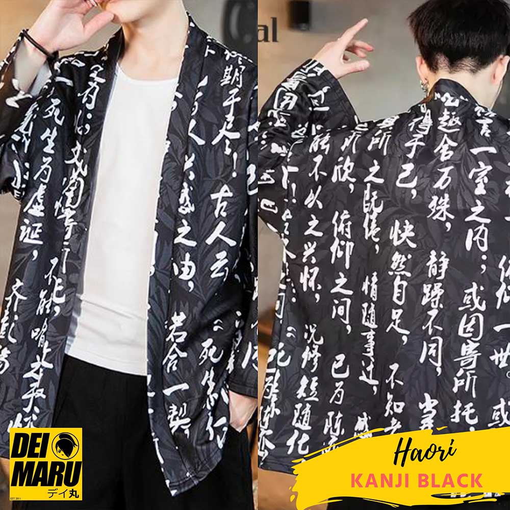 Baju Jepang Japan Kimono Pendek Unisex Hitam Kanji CT Baju Jepang Japan Kimono Pendek Unisex Hitam Kanji CT