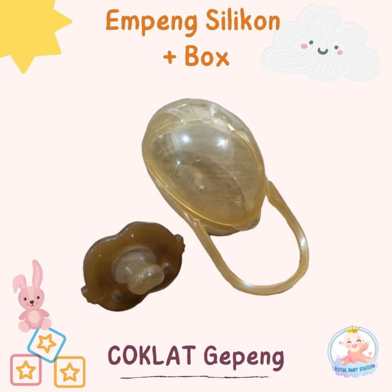 2in1 Premium Dot Empeng Bayi Silikon Hijau Coklat Bulat Gepeng mulai 0 bulan Premium Free Box BPA Free-Dot coklat gepeng