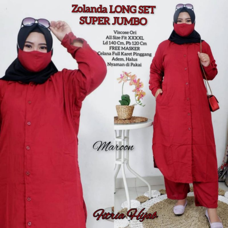 NEW ZOLANDA LONG SET SETELAN CELANA WANITA SUPER JUMBO BIGSIZE  LONG TUNIK + CELANA BAGUS MURAH