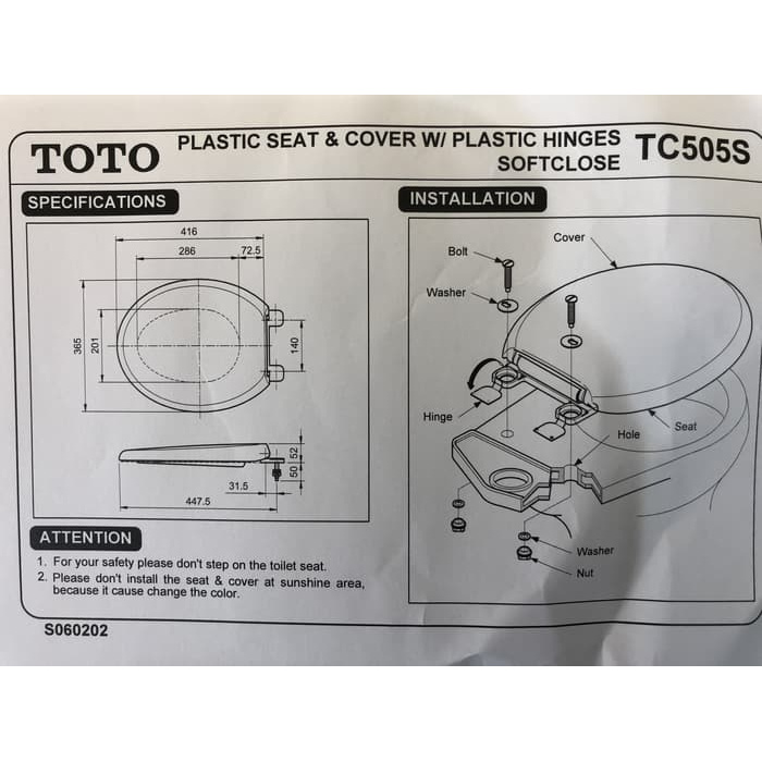 Tutup Closet Toto Tc505S#W / Tc505S/Tc505