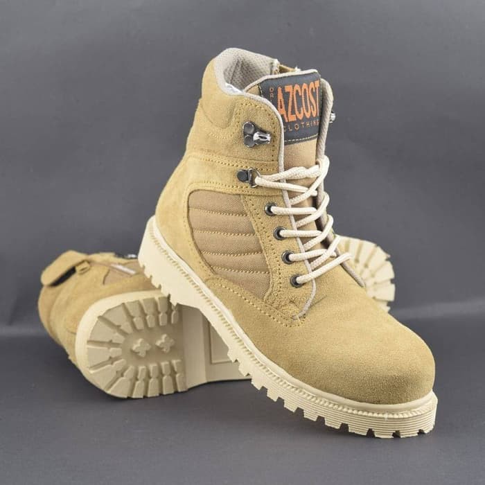 SEPATU BOTS WANITA AZCOST TACTICAL ZIPPER TAN ORIGINAL SAFETY 36-40
